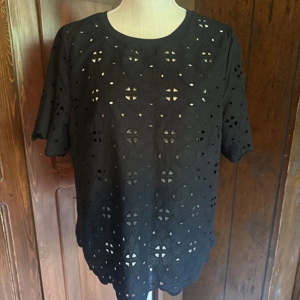 Womens WHO WHAT WEAR TOP EYELET  Blouse SZ Large NOT LINED  , Cotton- EUC